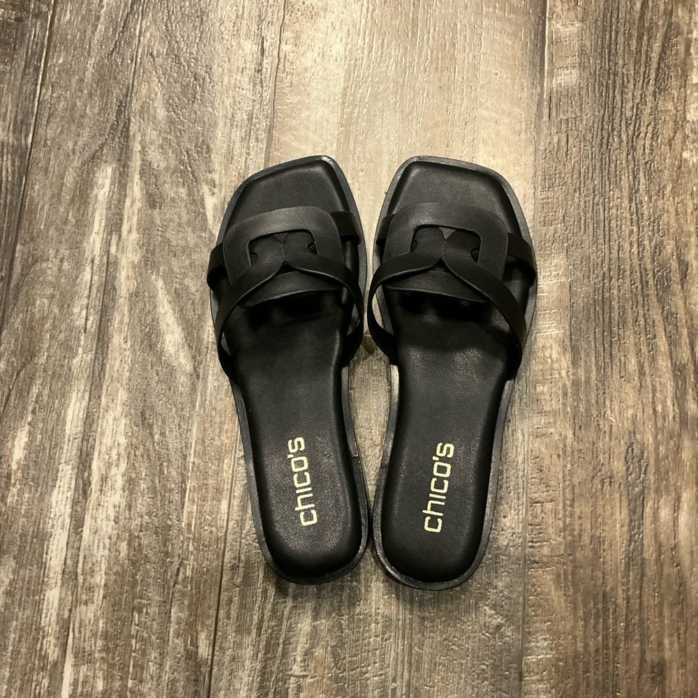 Chico's Black Interlocking Strap Slide Sandals Size 6 - Picture 13 of 16